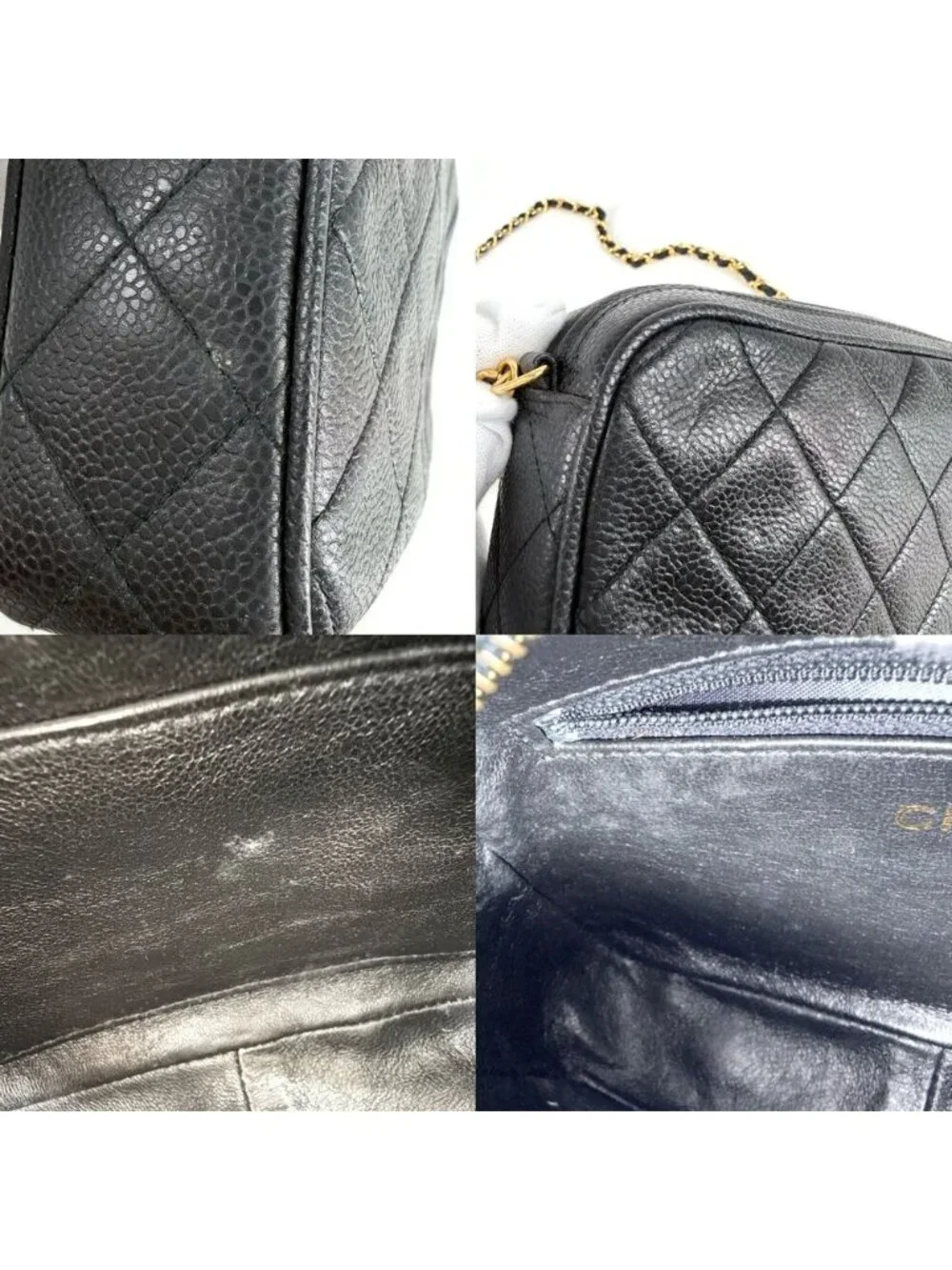Chanel Shoulder Bag Quilted CC Logo Chain Crossbody Caviar Leather Black Gold